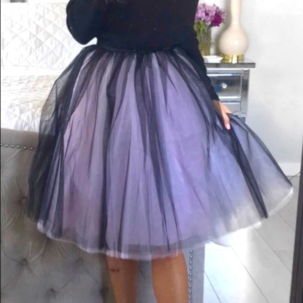 Black and pink high waist mesh Tulle Midi Skirt